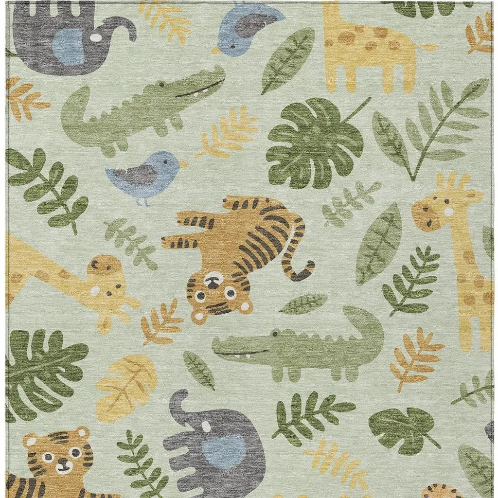 5' X 8' Mint Green And Ivory Abstract Washable Indoor Outdoor Area Rug Homeroots Outdoor