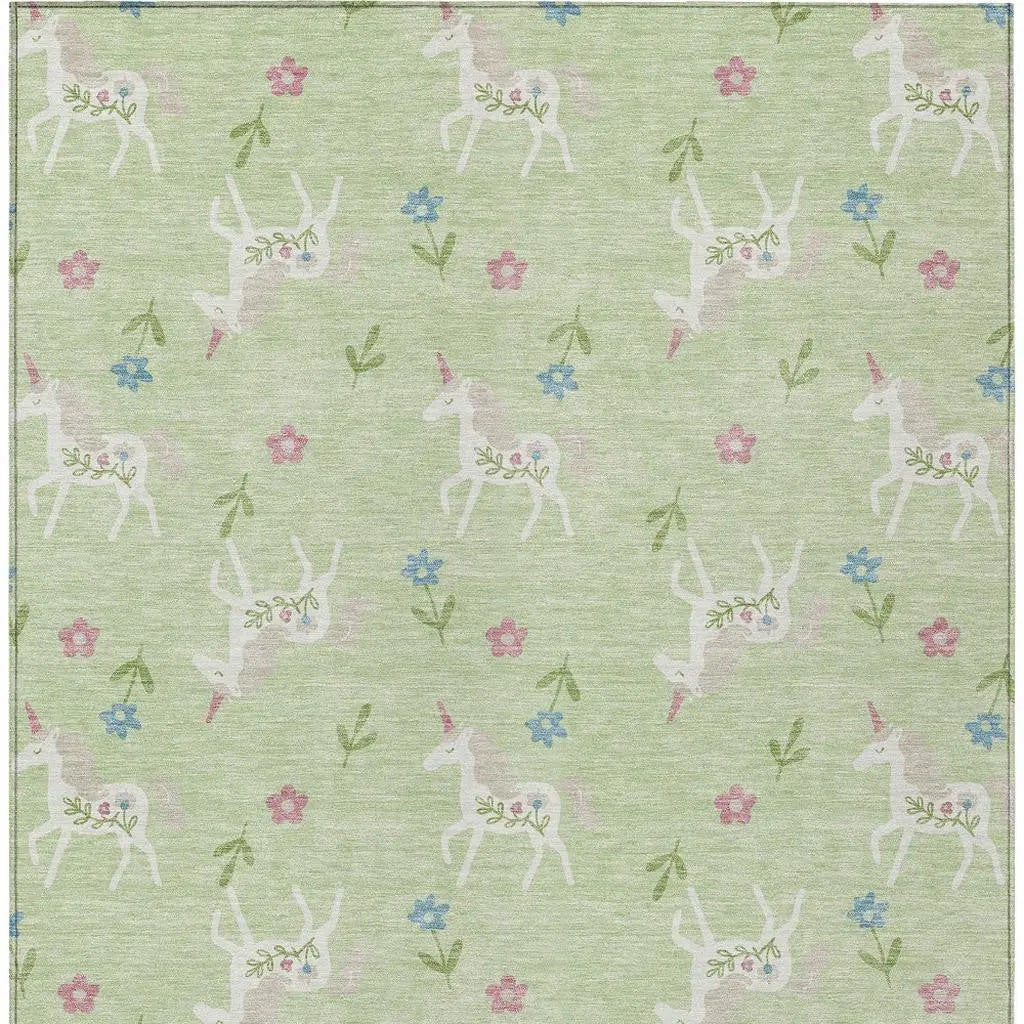 5' X 8' Mint Green And Ivory Floral Washable Indoor Outdoor Area Rug Homeroots Outdoor