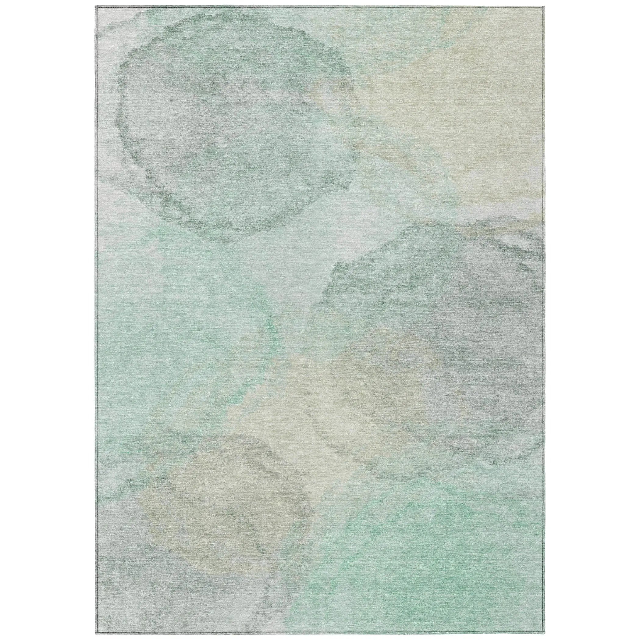 5' X 8' Mint Green And Teal Blue Abstract Washable Indoor Outdoor Area Rug Homeroots Outdoor