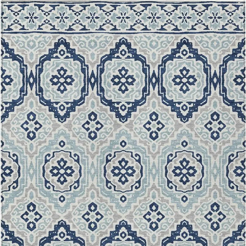 5' X 8' Navy Blue And Aqua Tribal Washable Indoor Outdoor Area Rug Homeroots Outdoor