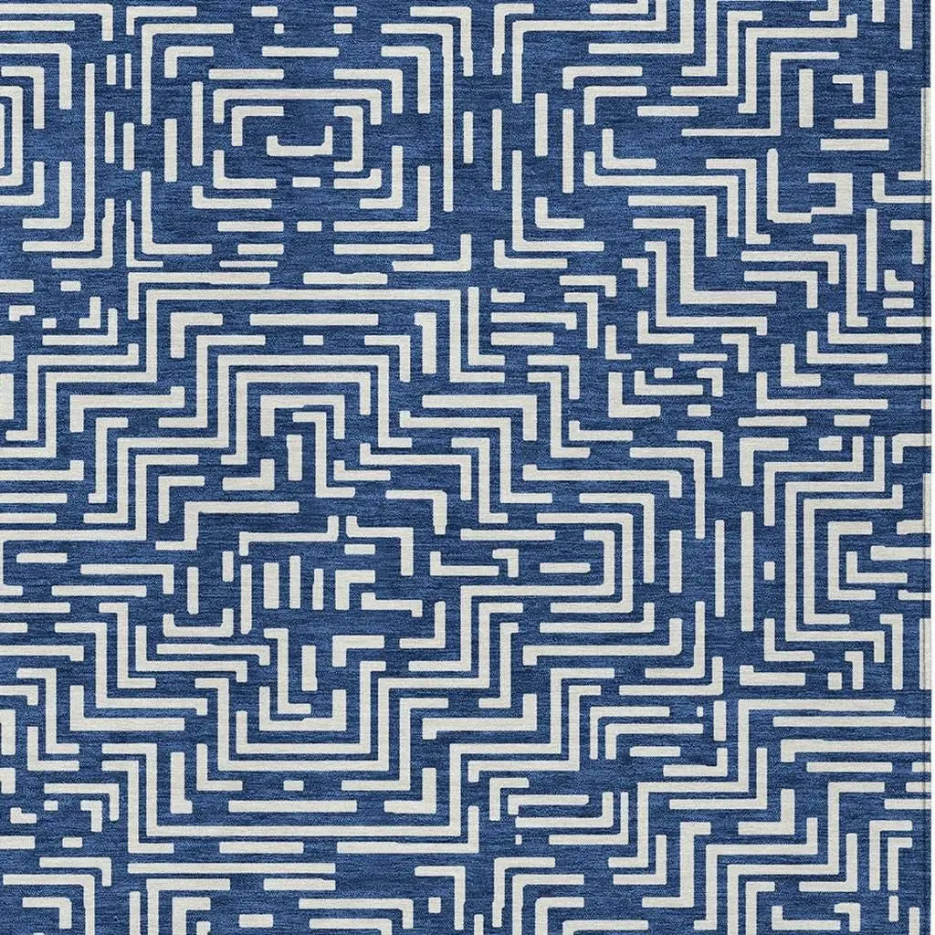 5' X 8' Navy Blue And Beige Geometric Washable Indoor Outdoor Area Rug Homeroots Outdoor