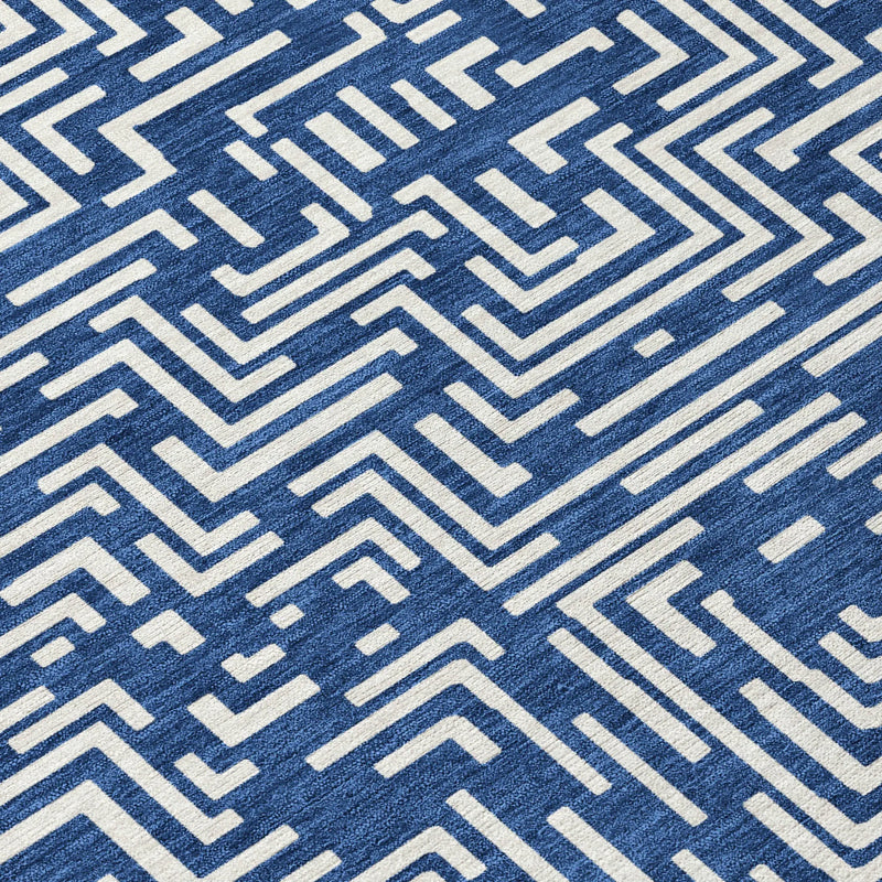 5' X 8' Navy Blue And Beige Geometric Washable Indoor Outdoor Area Rug Homeroots Outdoor