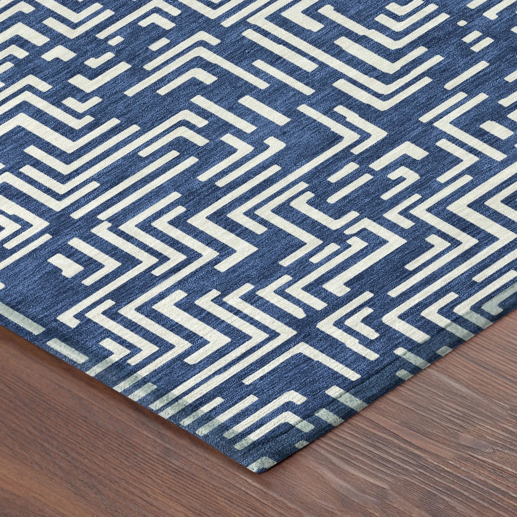 5' X 8' Navy Blue And Beige Geometric Washable Indoor Outdoor Area Rug Homeroots Outdoor