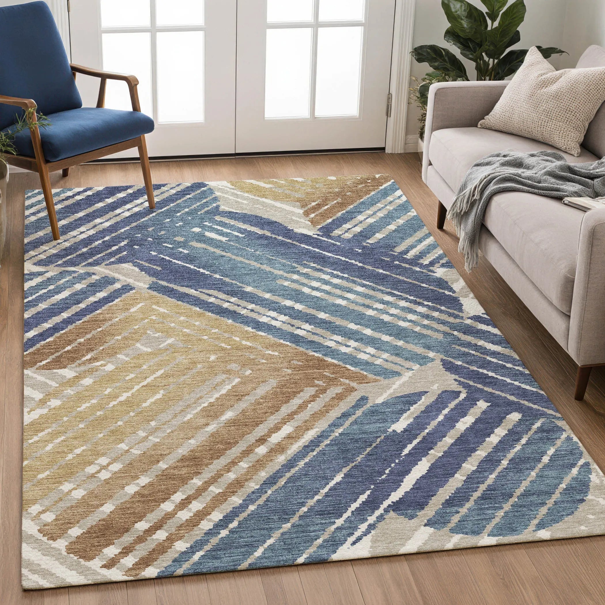 5' X 8' Navy Blue And Black Geometric Washable Indoor Outdoor Area Rug Homeroots Outdoor