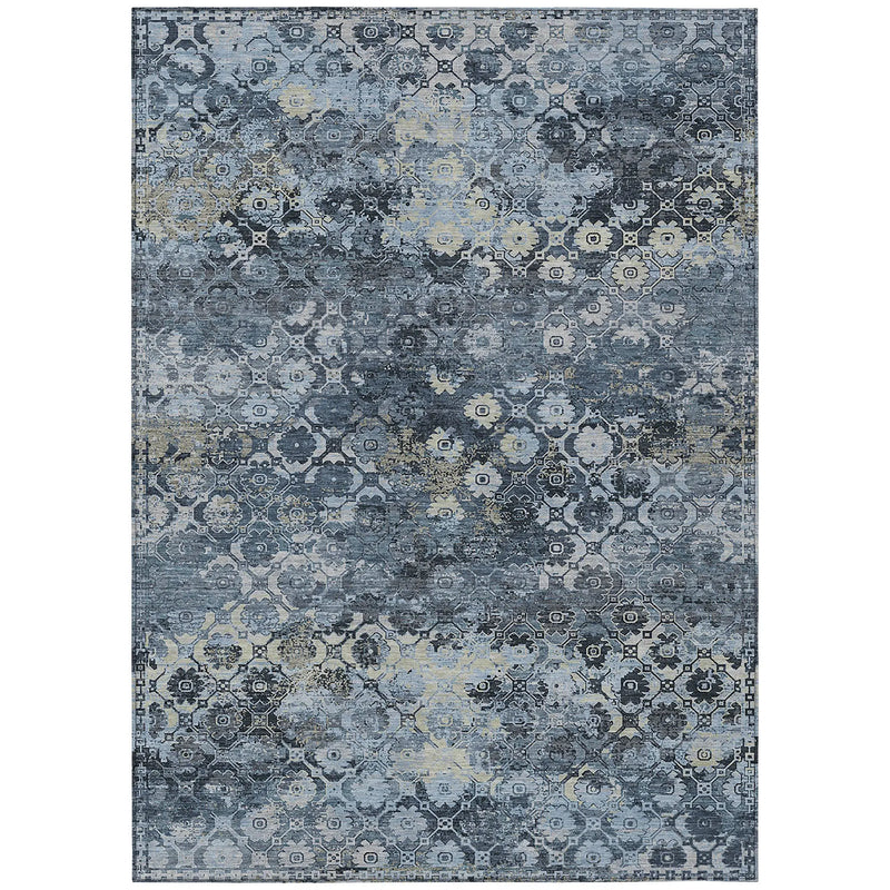 5' X 8' Navy Blue And Blue Abstract Washable Indoor Outdoor Area Rug Homeroots Outdoor
