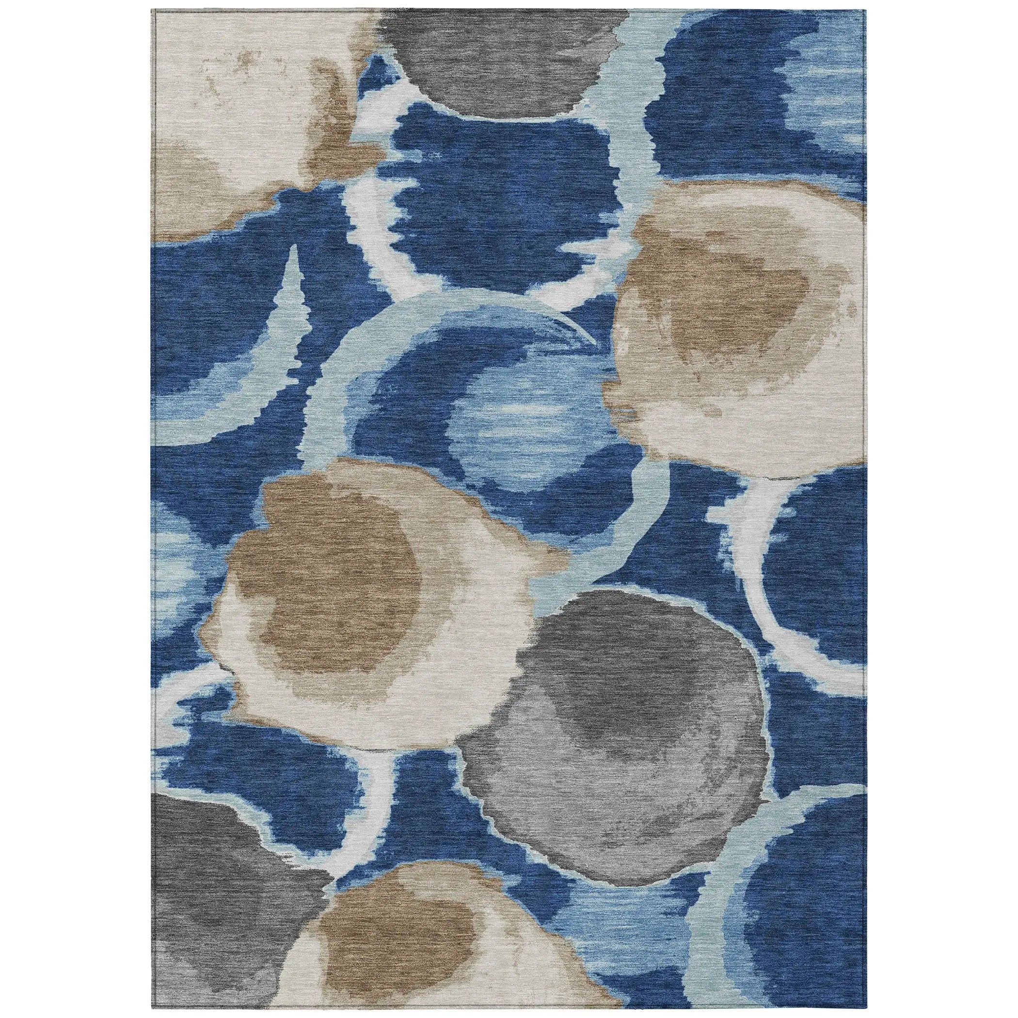 5' X 8' Navy Blue And Blue Abstract Washable Indoor Outdoor Area Rug Homeroots Outdoor