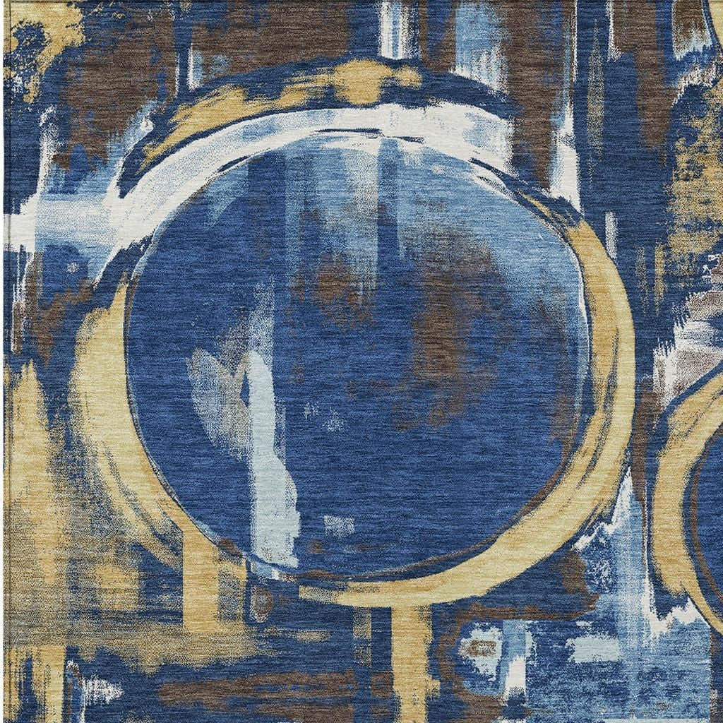 5' X 8' Navy Blue And Blue Abstract Washable Indoor Outdoor Area Rug Homeroots Outdoor