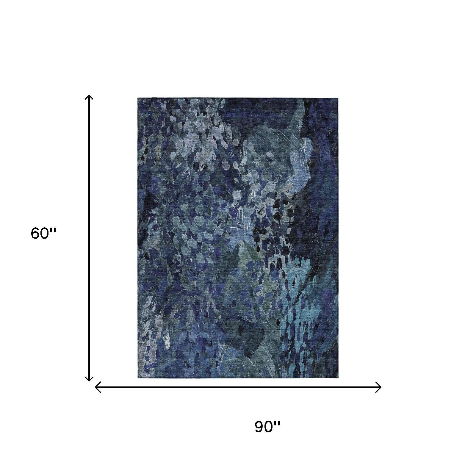 5' X 8' Navy Blue And Blue Abstract Washable Indoor Outdoor Area Rug Homeroots Outdoor