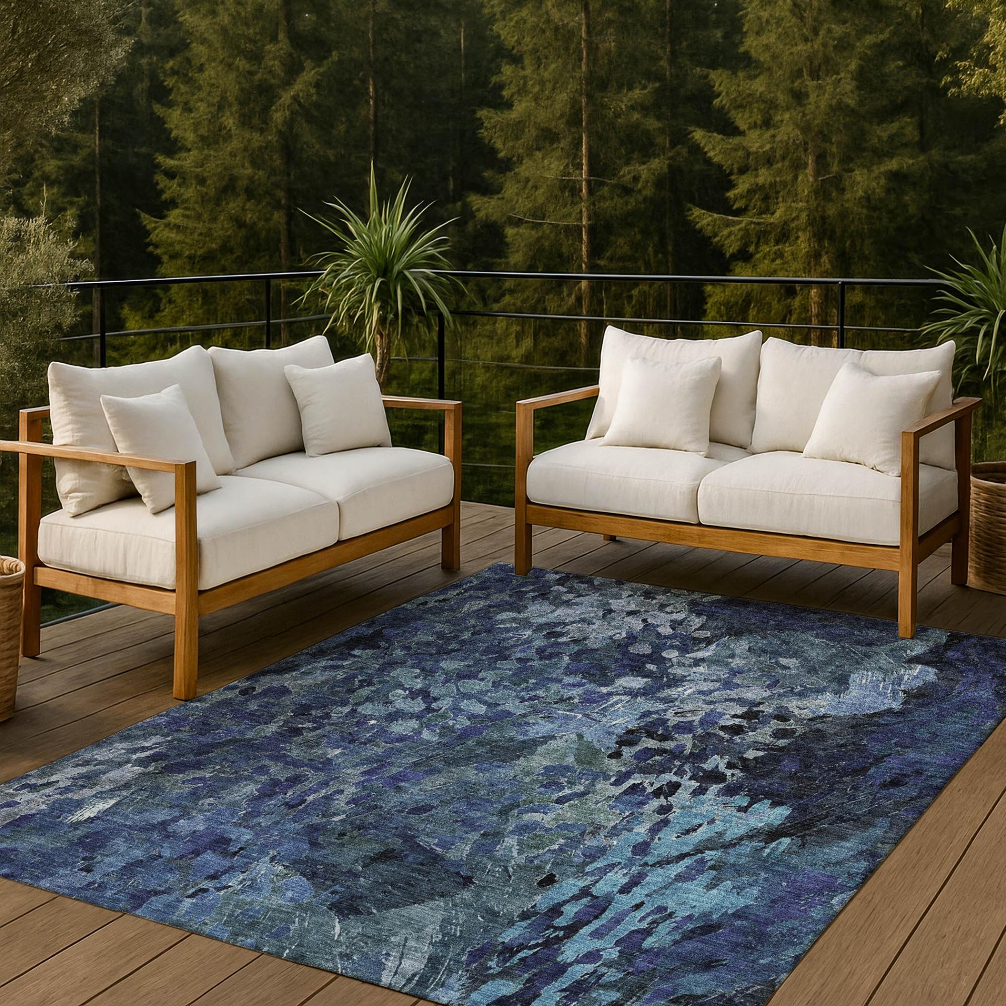 5' X 8' Navy Blue And Blue Abstract Washable Indoor Outdoor Area Rug Homeroots Outdoor