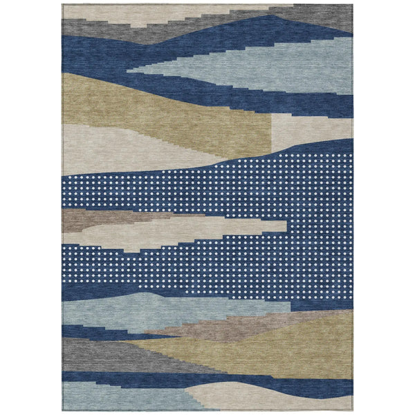5' X 8' Navy Blue And Blue Abstract Washable Indoor Outdoor Area Rug Homeroots Outdoor