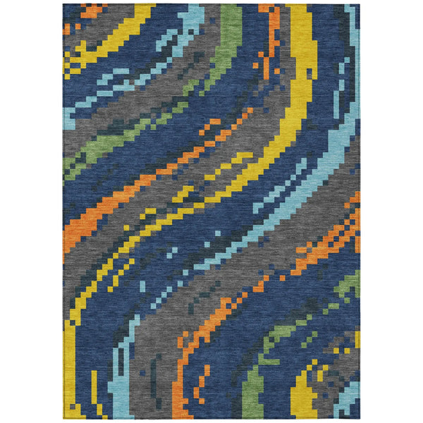 5' X 8' Navy Blue And Blue Abstract Washable Indoor Outdoor Area Rug Homeroots Outdoor