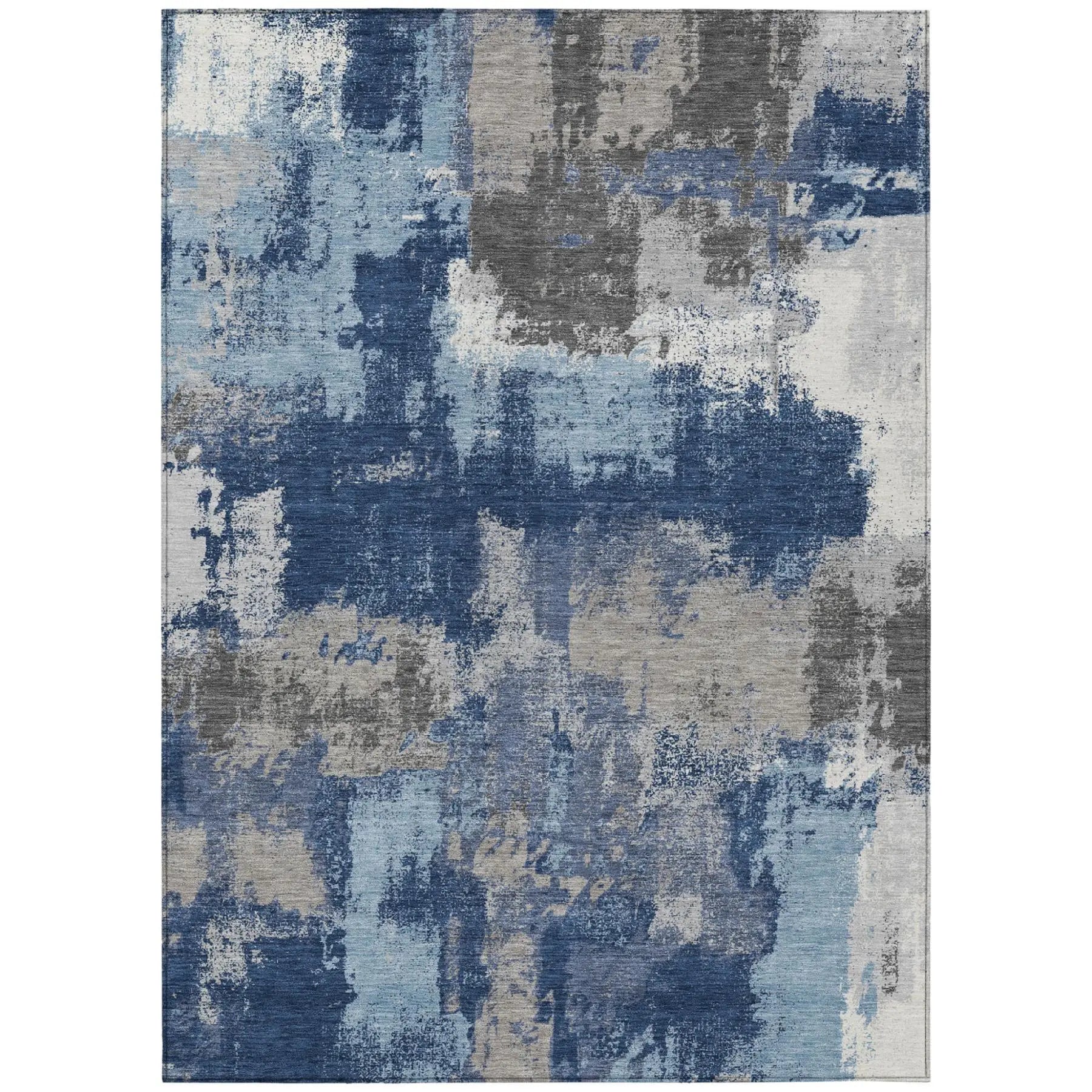 5' X 8' Navy Blue And Blue Abstract Washable Indoor Outdoor Area Rug Homeroots Outdoor