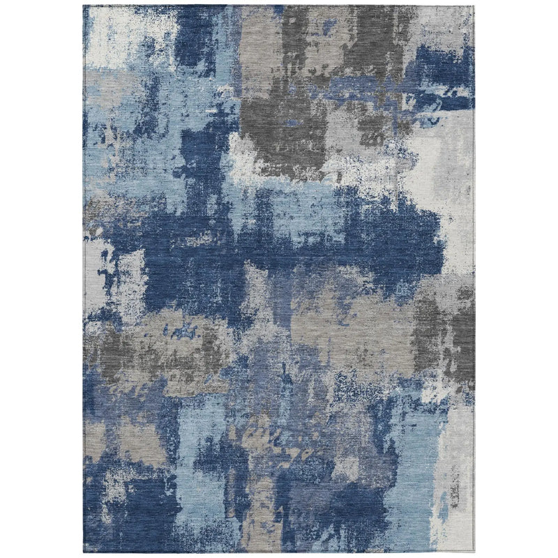 5' X 8' Navy Blue And Blue Abstract Washable Indoor Outdoor Area Rug Homeroots Outdoor