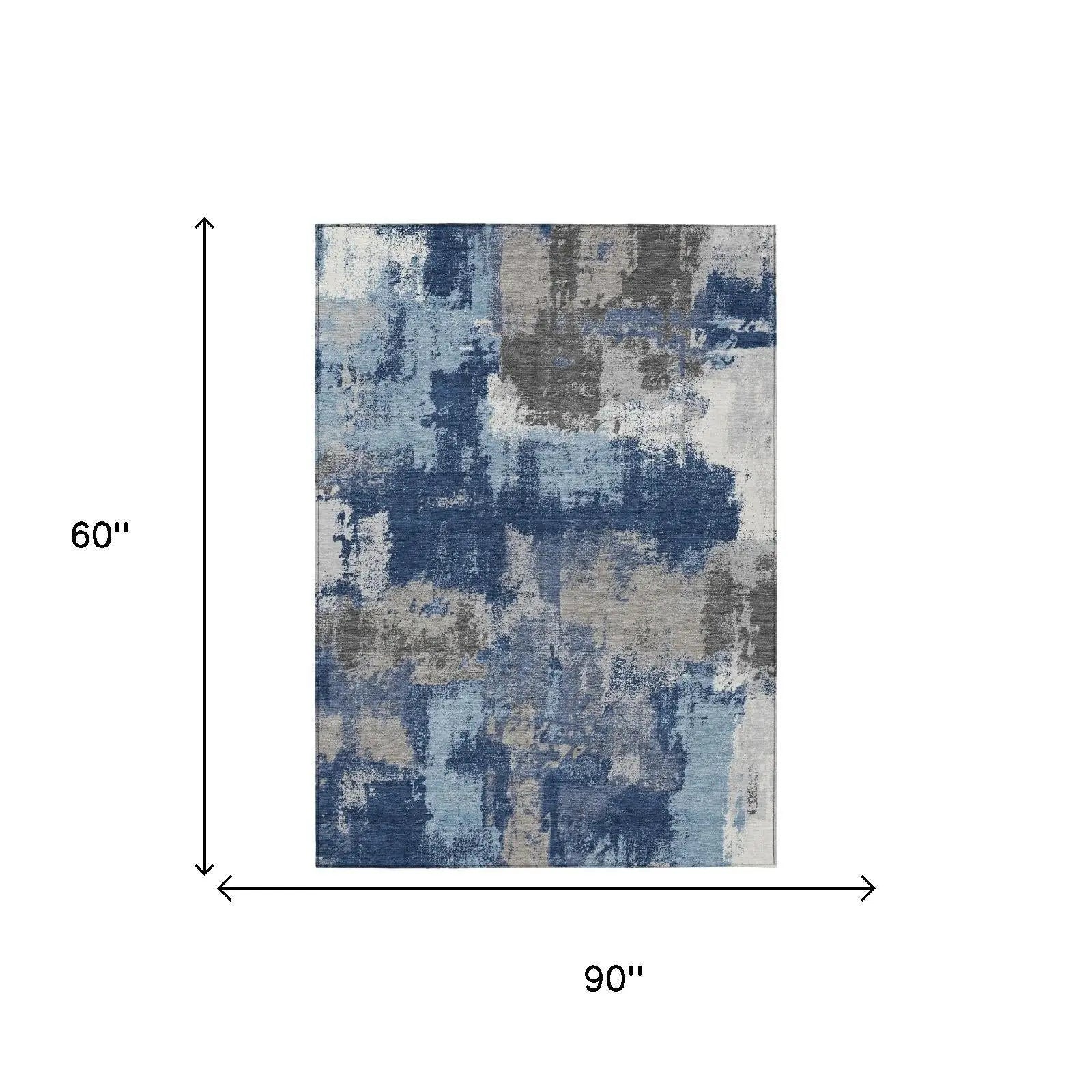 5' X 8' Navy Blue And Blue Abstract Washable Indoor Outdoor Area Rug Homeroots Outdoor