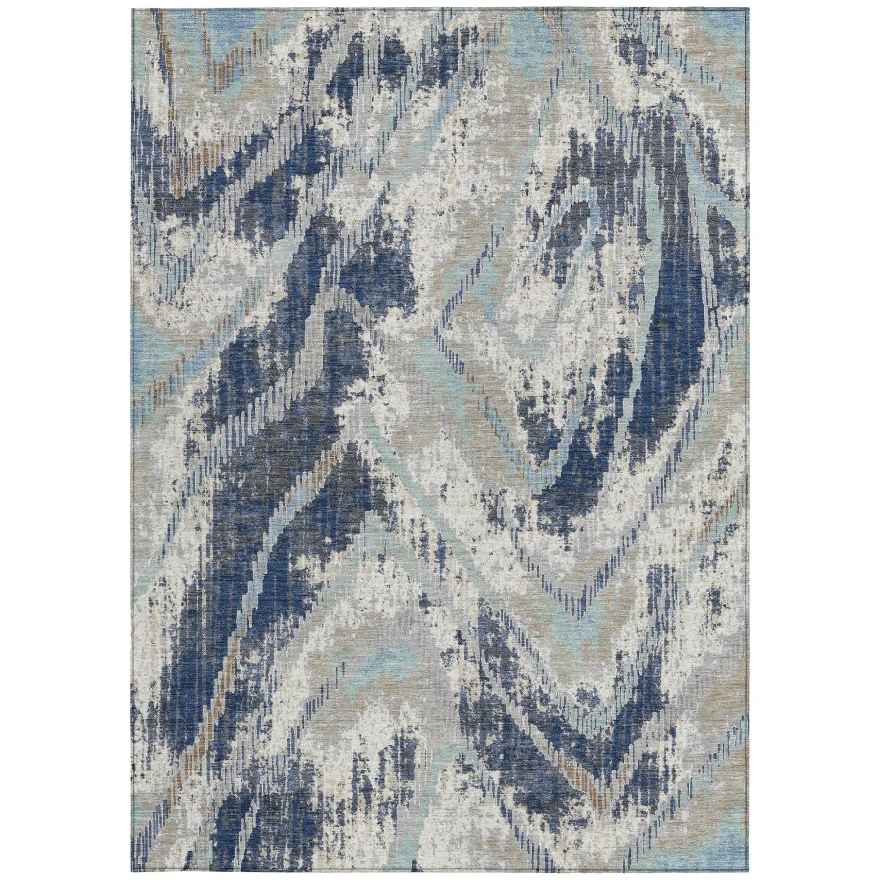 5' X 8' Navy Blue And Blue Abstract Washable Indoor Outdoor Area Rug Homeroots Outdoor