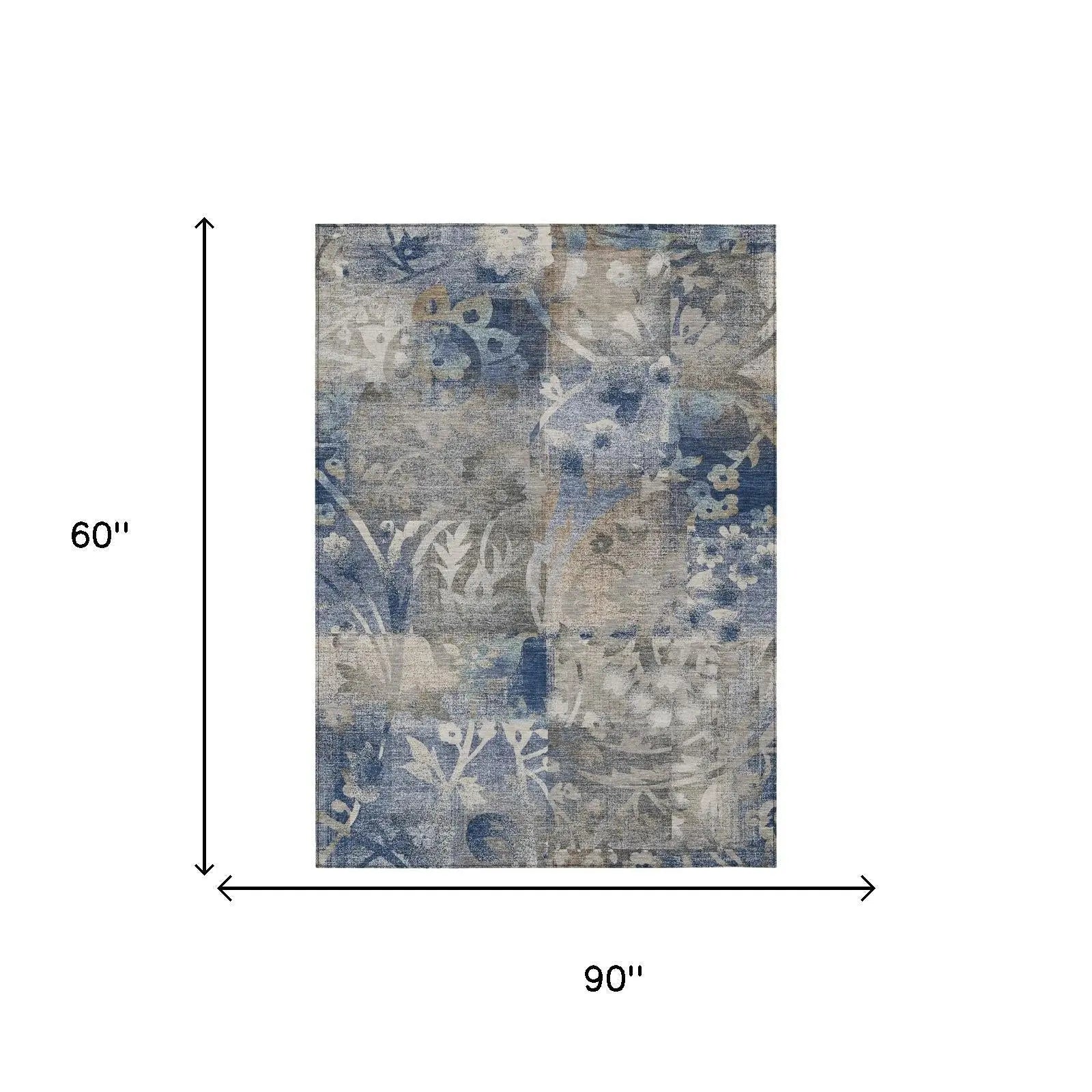 5' X 8' Navy Blue And Blue Botanical Leaves Washable Indoor Outdoor Area Rug Homeroots Outdoor