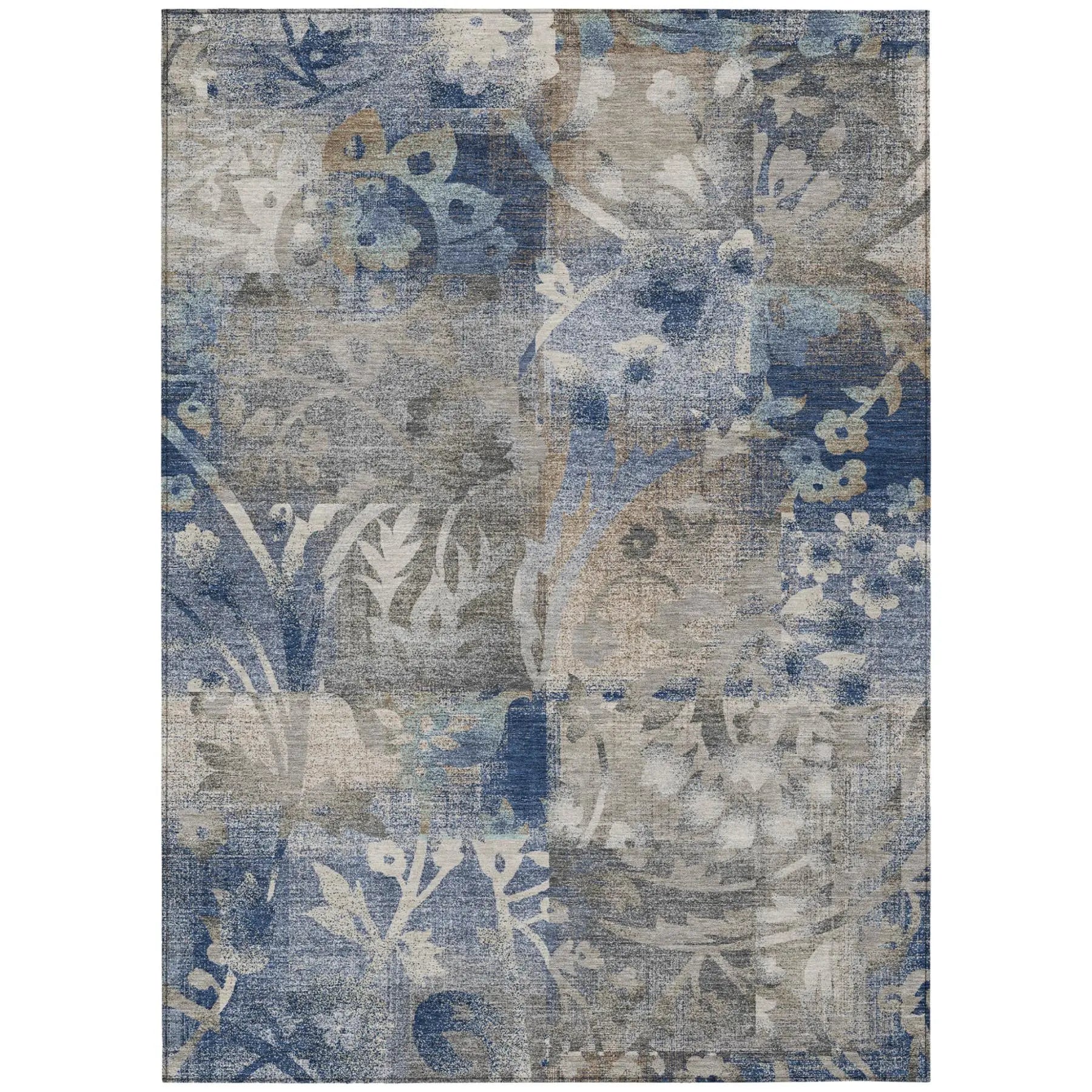 5' X 8' Navy Blue And Blue Botanical Leaves Washable Indoor Outdoor Area Rug Homeroots Outdoor