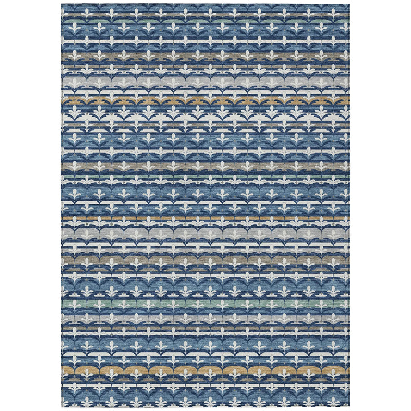 5' X 8' Navy Blue And Blue Damask Washable Indoor Outdoor Area Rug Homeroots Outdoor