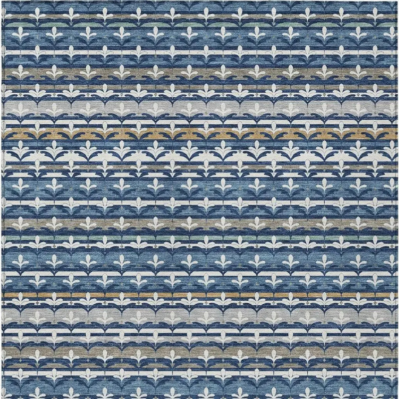 5' X 8' Navy Blue And Blue Damask Washable Indoor Outdoor Area Rug Homeroots Outdoor