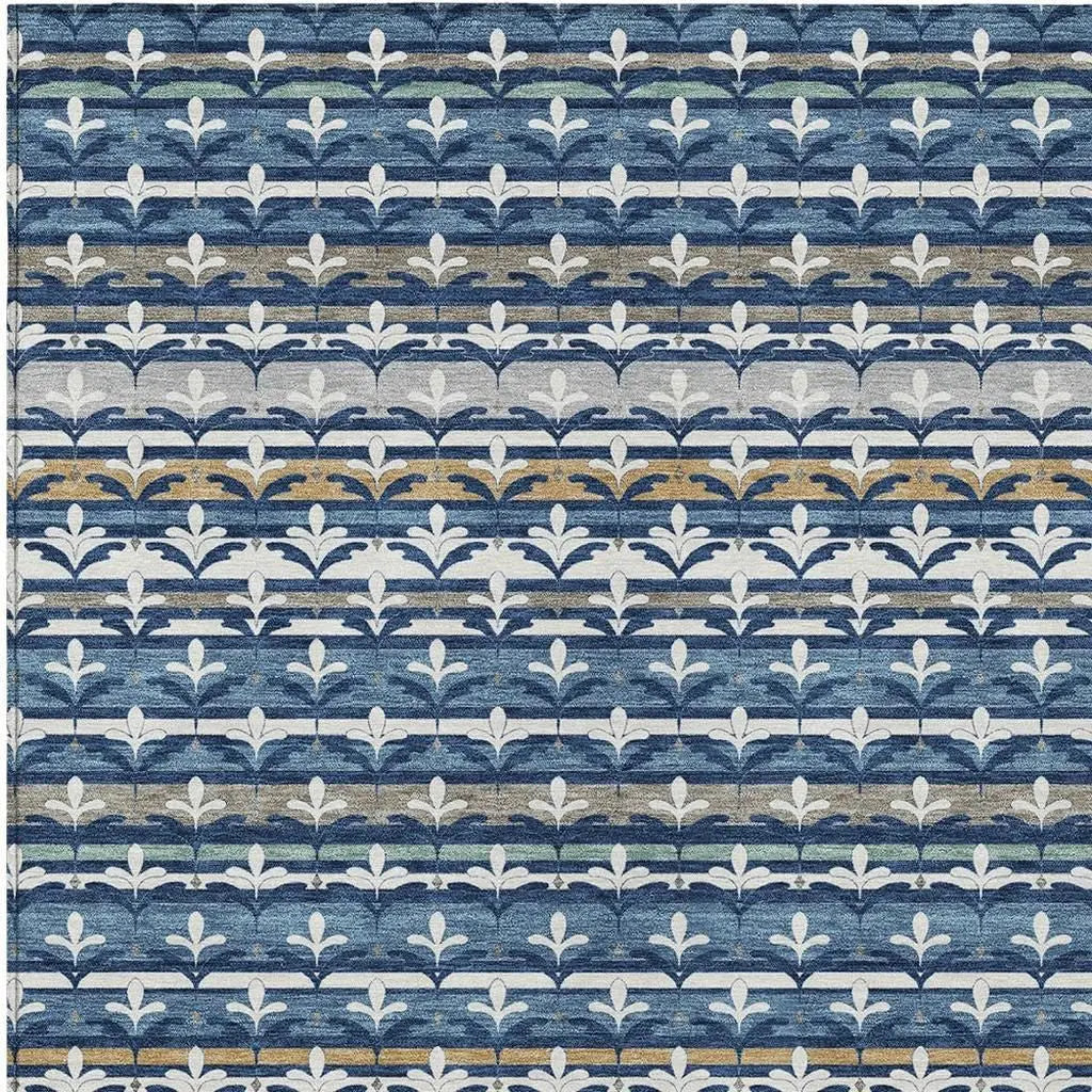 5' X 8' Navy Blue And Blue Damask Washable Indoor Outdoor Area Rug Homeroots Outdoor