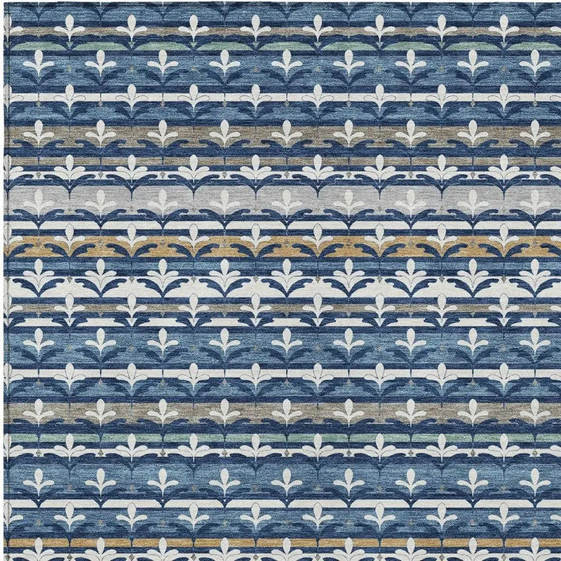 5' X 8' Navy Blue And Blue Damask Washable Indoor Outdoor Area Rug Homeroots Outdoor