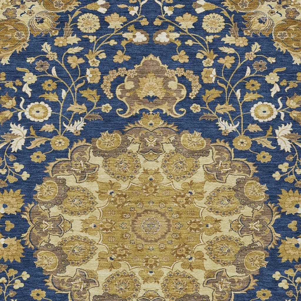 5' X 8' Navy Blue And Blue Damask Washable Indoor Outdoor Area Rug Homeroots Outdoor