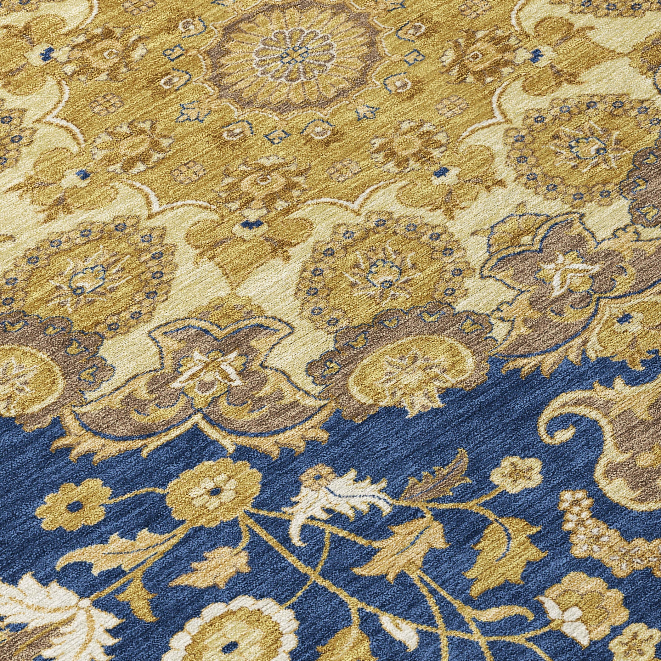5' X 8' Navy Blue And Blue Damask Washable Indoor Outdoor Area Rug Homeroots Outdoor