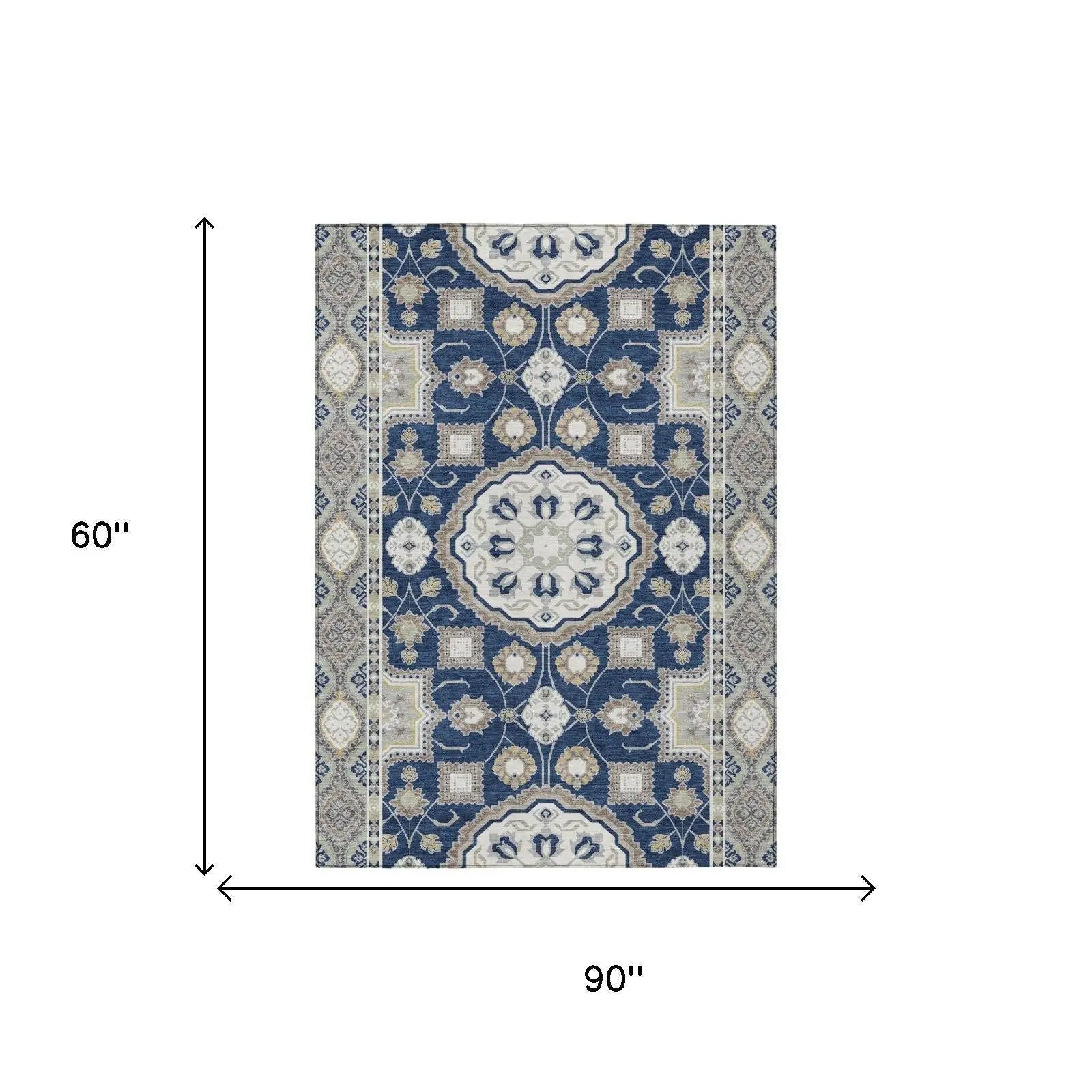 5' X 8' Navy Blue And Blue Floral Medallion Washable Indoor Outdoor Area Rug Homeroots Outdoor