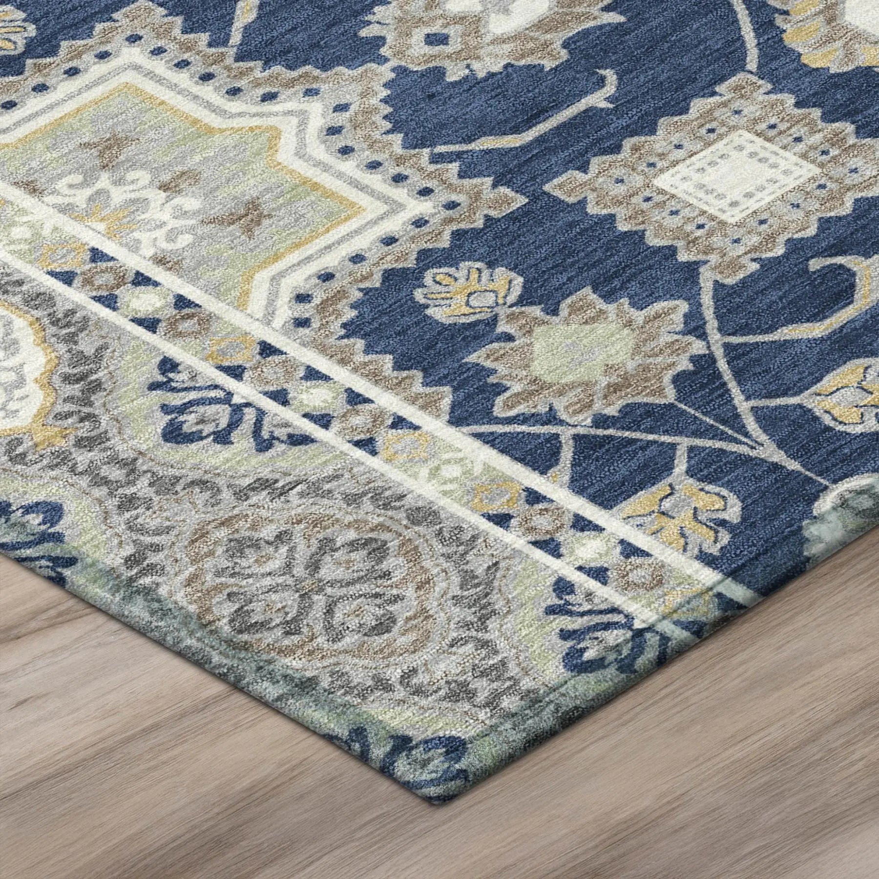 5' X 8' Navy Blue And Blue Floral Medallion Washable Indoor Outdoor Area Rug Homeroots Outdoor