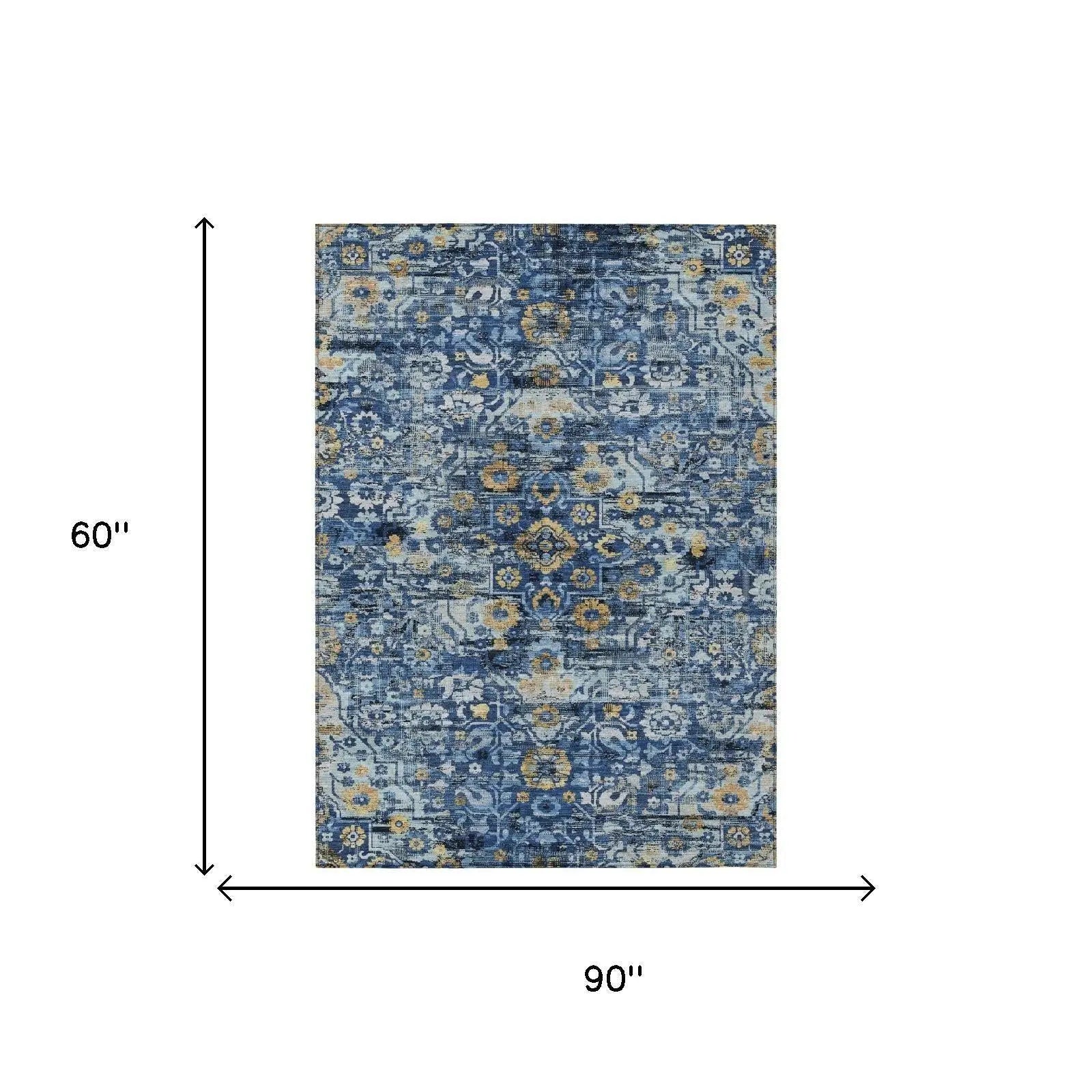 5' X 8' Navy Blue And Blue Floral Medallion Washable Indoor Outdoor Area Rug Homeroots Outdoor
