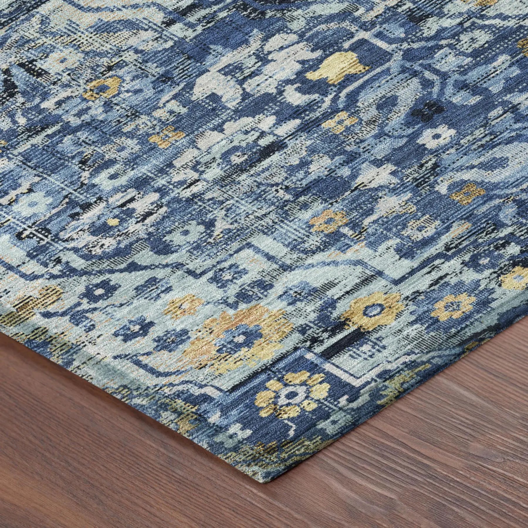 5' X 8' Navy Blue And Blue Floral Medallion Washable Indoor Outdoor Area Rug Homeroots Outdoor