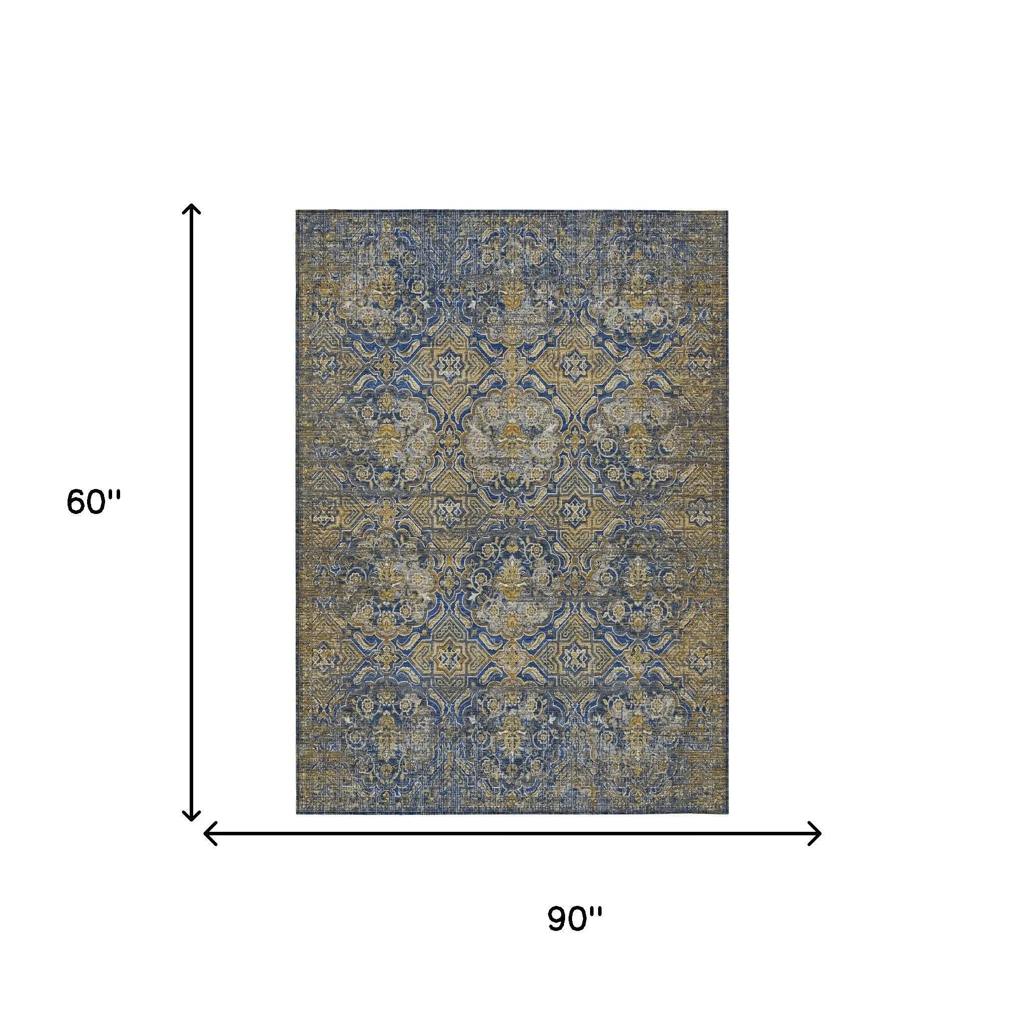 5' X 8' Navy Blue And Blue Floral Washable Indoor Outdoor Area Rug Homeroots Outdoor