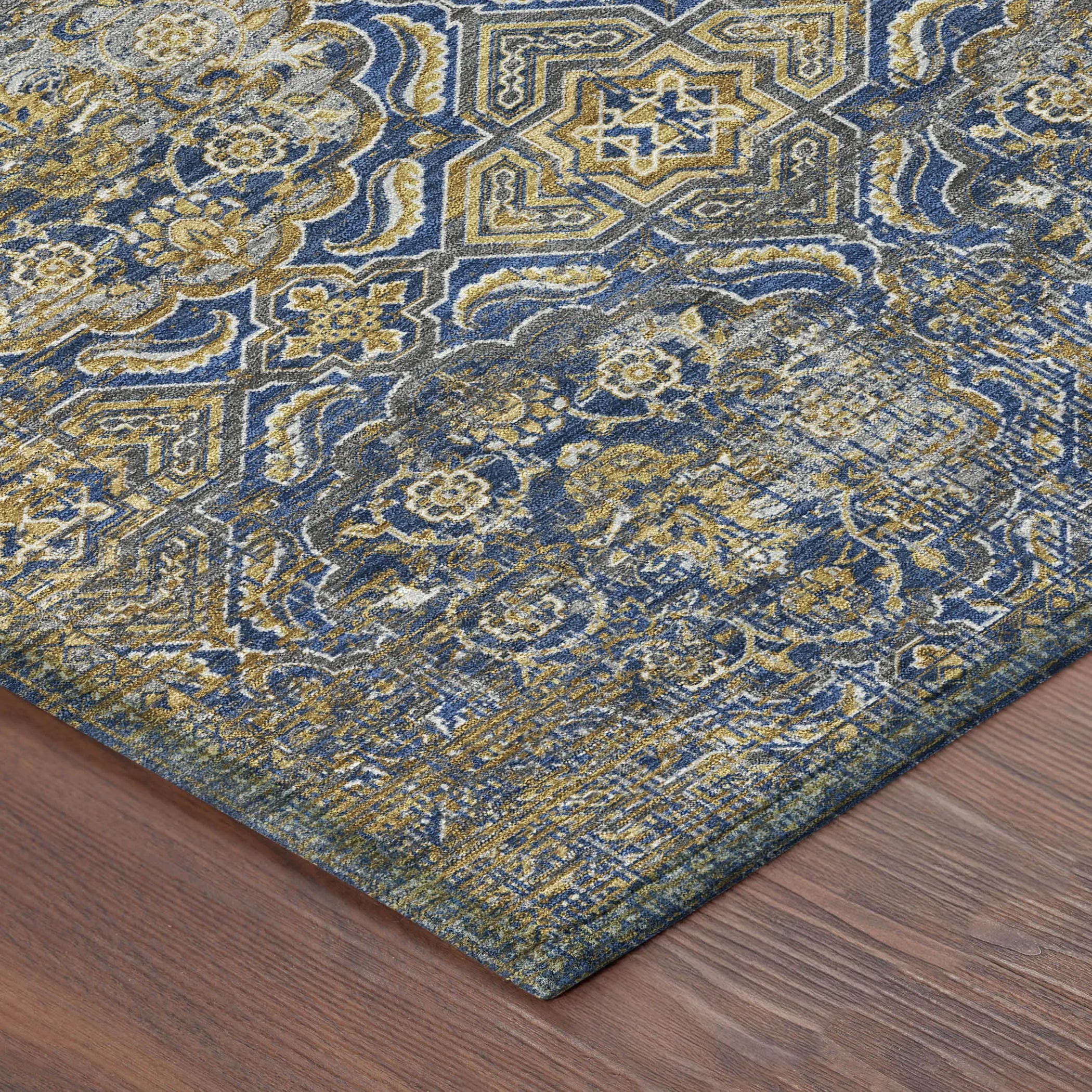 5' X 8' Navy Blue And Blue Floral Washable Indoor Outdoor Area Rug Homeroots Outdoor