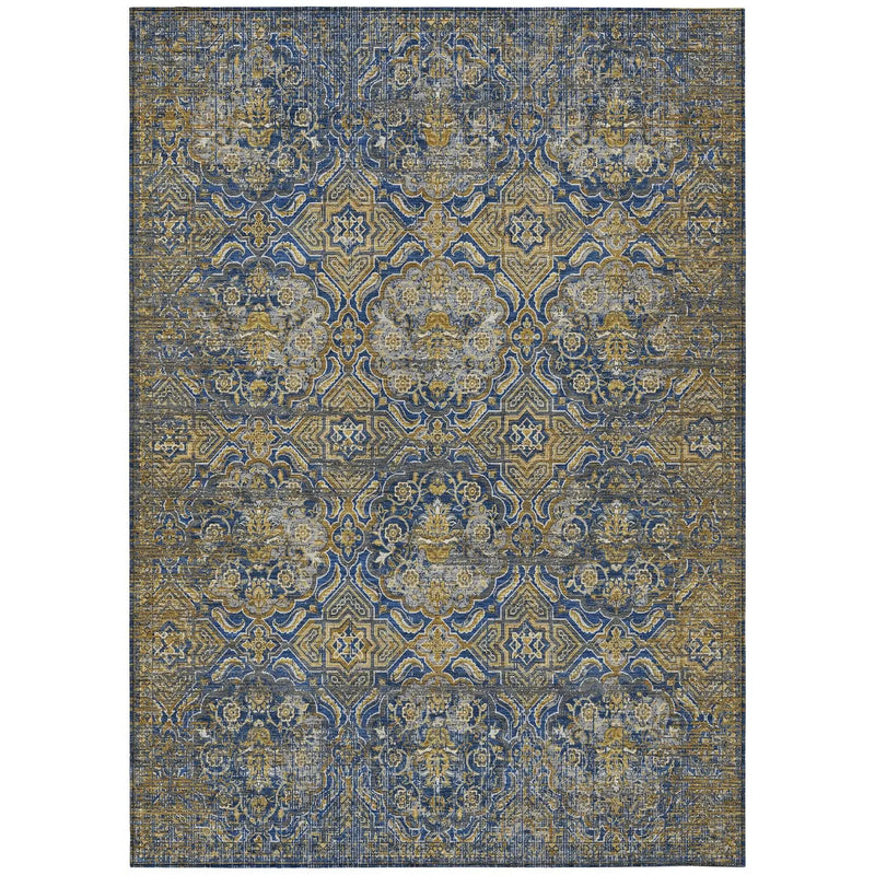 5' X 8' Navy Blue And Blue Floral Washable Indoor Outdoor Area Rug Homeroots Outdoor