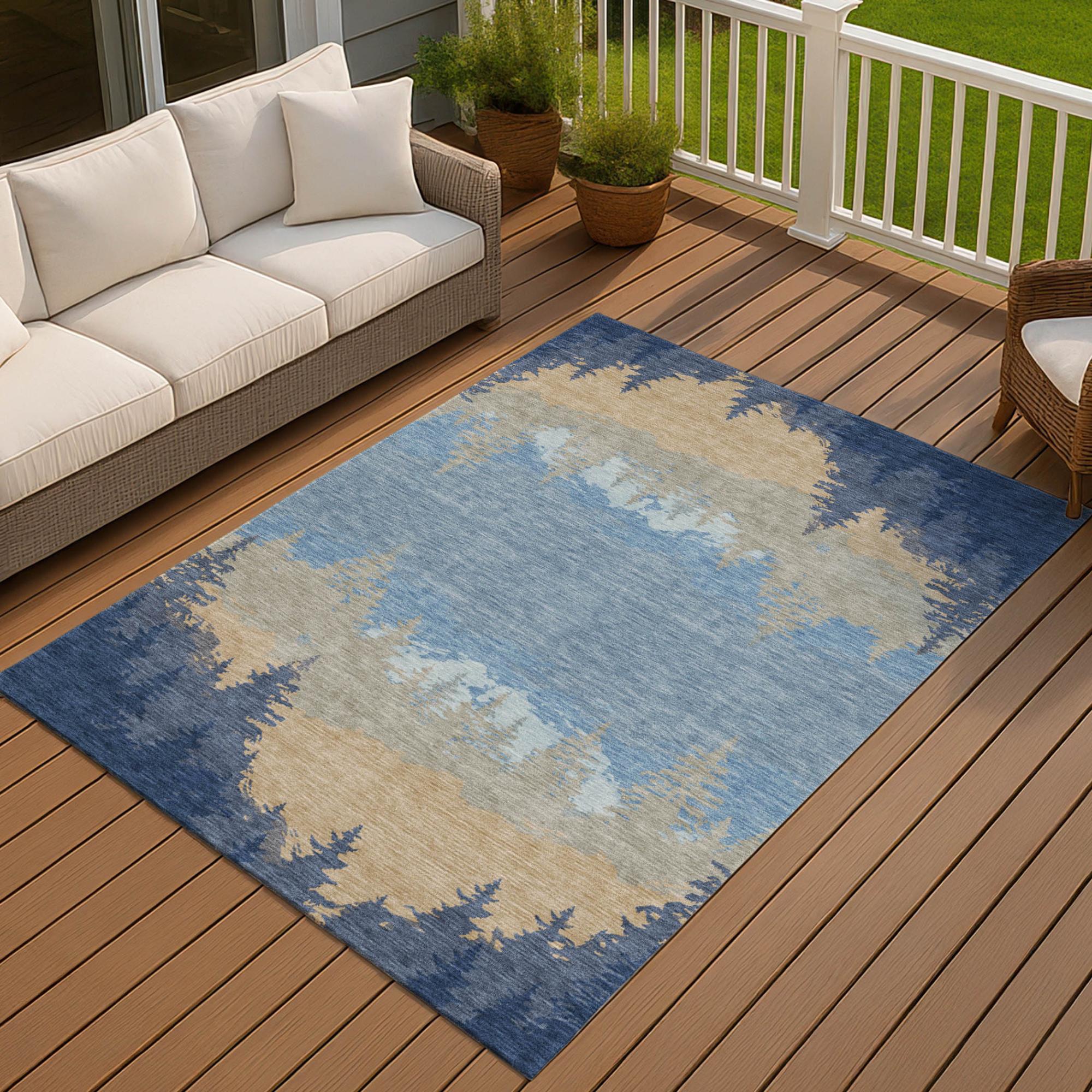 5' X 8' Navy Blue And Blue Floral Washable Indoor Outdoor Area Rug Homeroots Outdoor