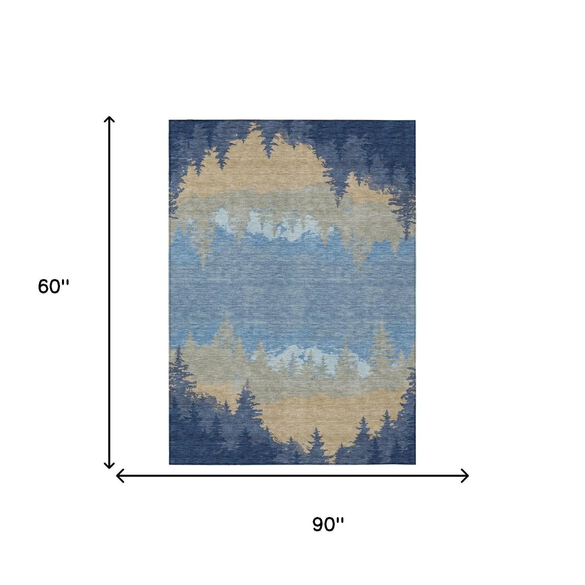 5' X 8' Navy Blue And Blue Floral Washable Indoor Outdoor Area Rug Homeroots Outdoor
