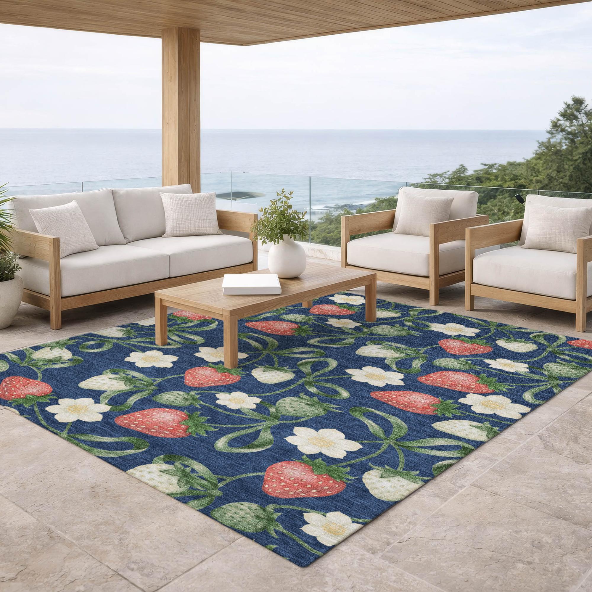 5' X 8' Navy Blue And Blue Floral Washable Indoor Outdoor Area Rug Homeroots Outdoor