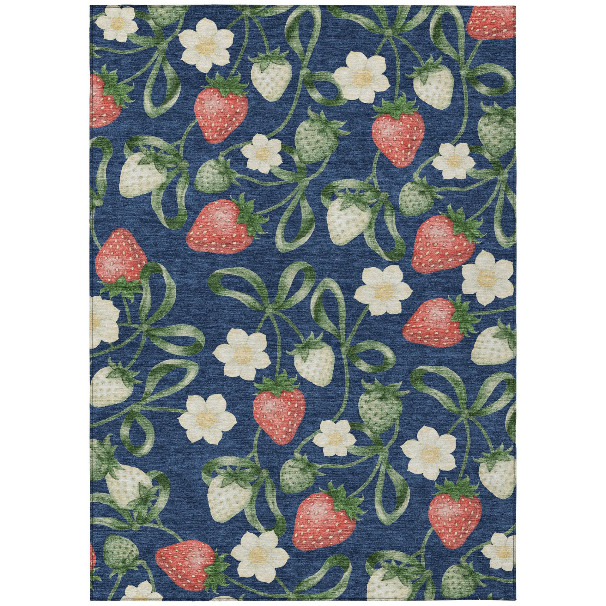 5' X 8' Navy Blue And Blue Floral Washable Indoor Outdoor Area Rug Homeroots Outdoor