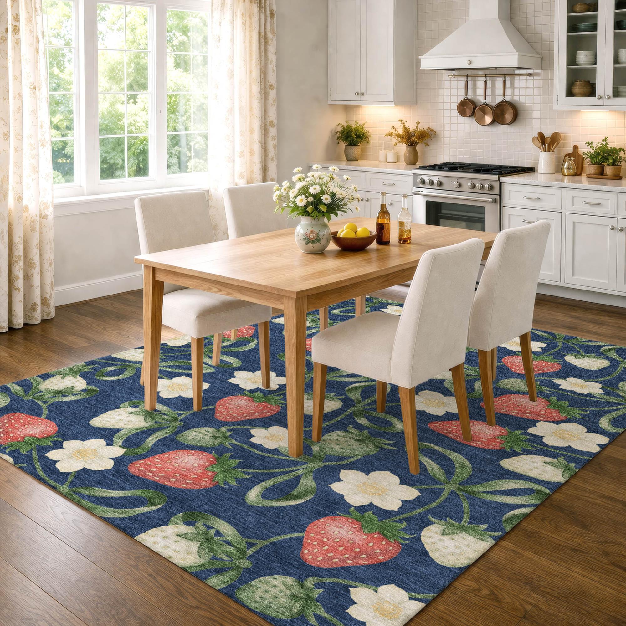 5' X 8' Navy Blue And Blue Floral Washable Indoor Outdoor Area Rug Homeroots Outdoor