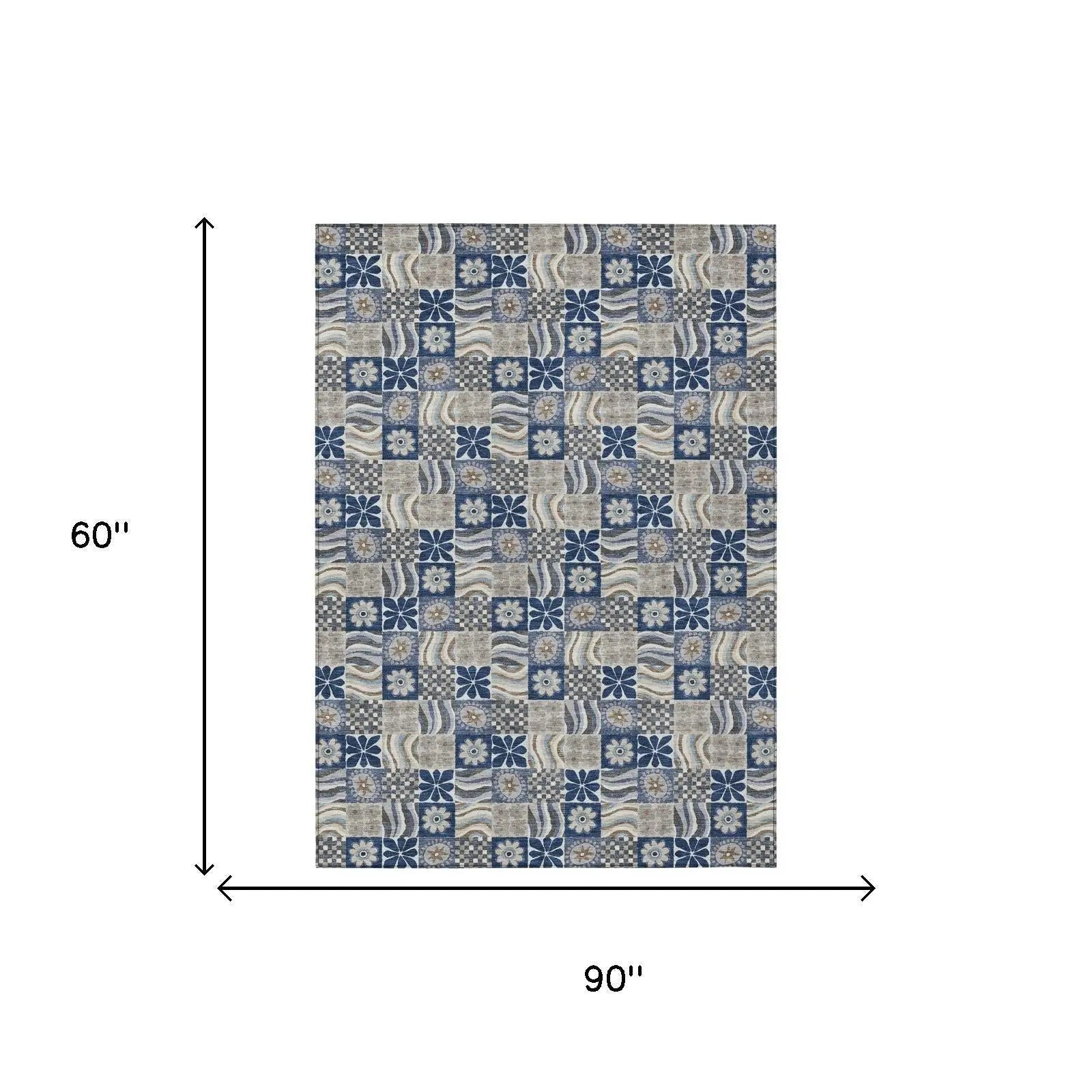 5' X 8' Navy Blue And Blue Floral Washable Indoor Outdoor Area Rug Homeroots Outdoor