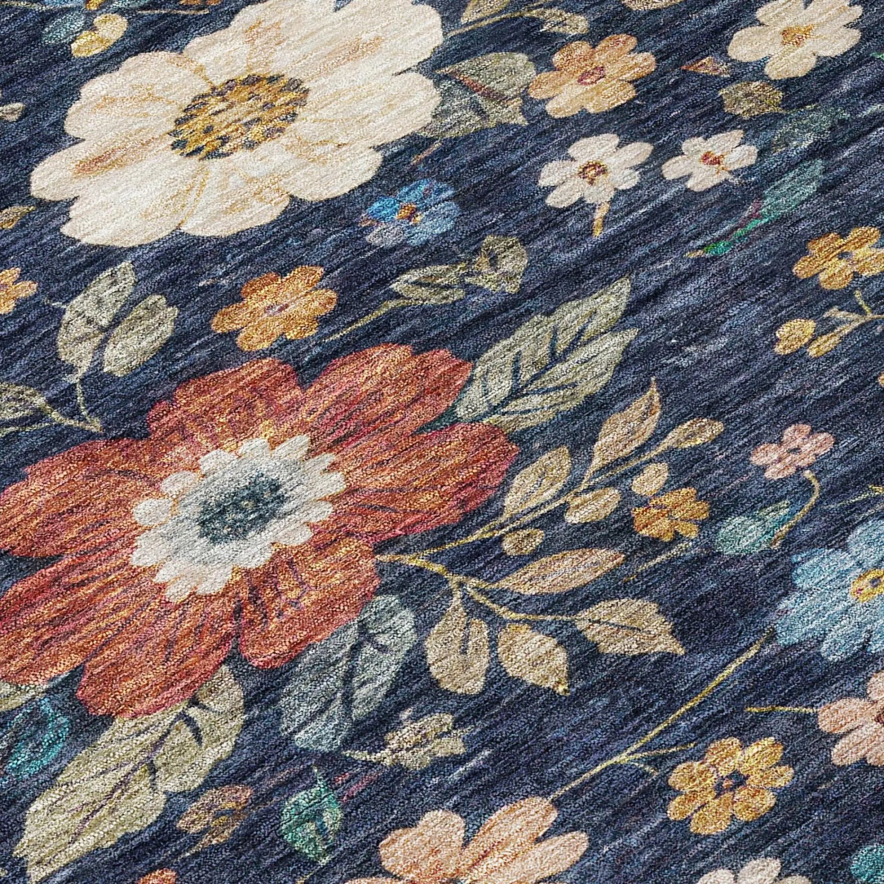 5' X 8' Navy Blue And Blue Floral Washable Indoor Outdoor Area Rug Homeroots Outdoor