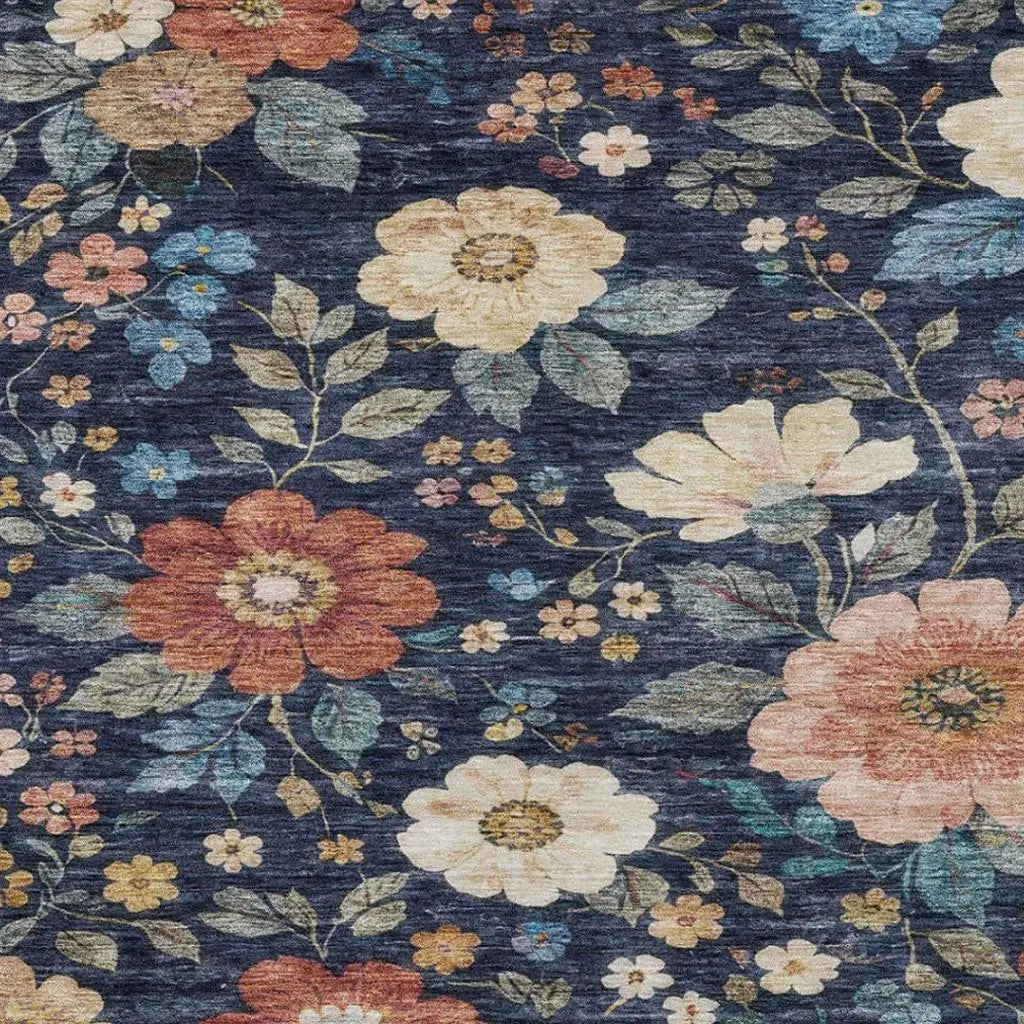 5' X 8' Navy Blue And Blue Floral Washable Indoor Outdoor Area Rug Homeroots Outdoor