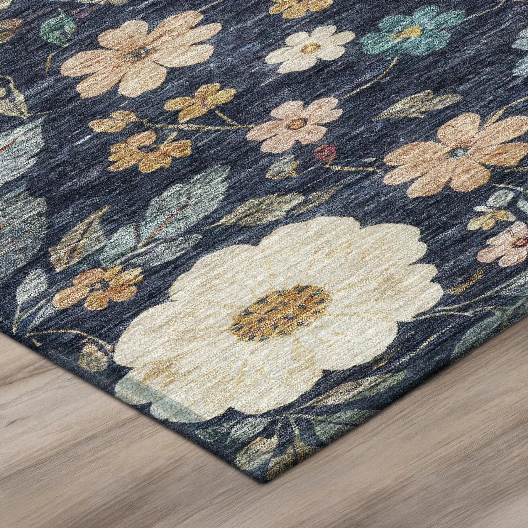 5' X 8' Navy Blue And Blue Floral Washable Indoor Outdoor Area Rug Homeroots Outdoor