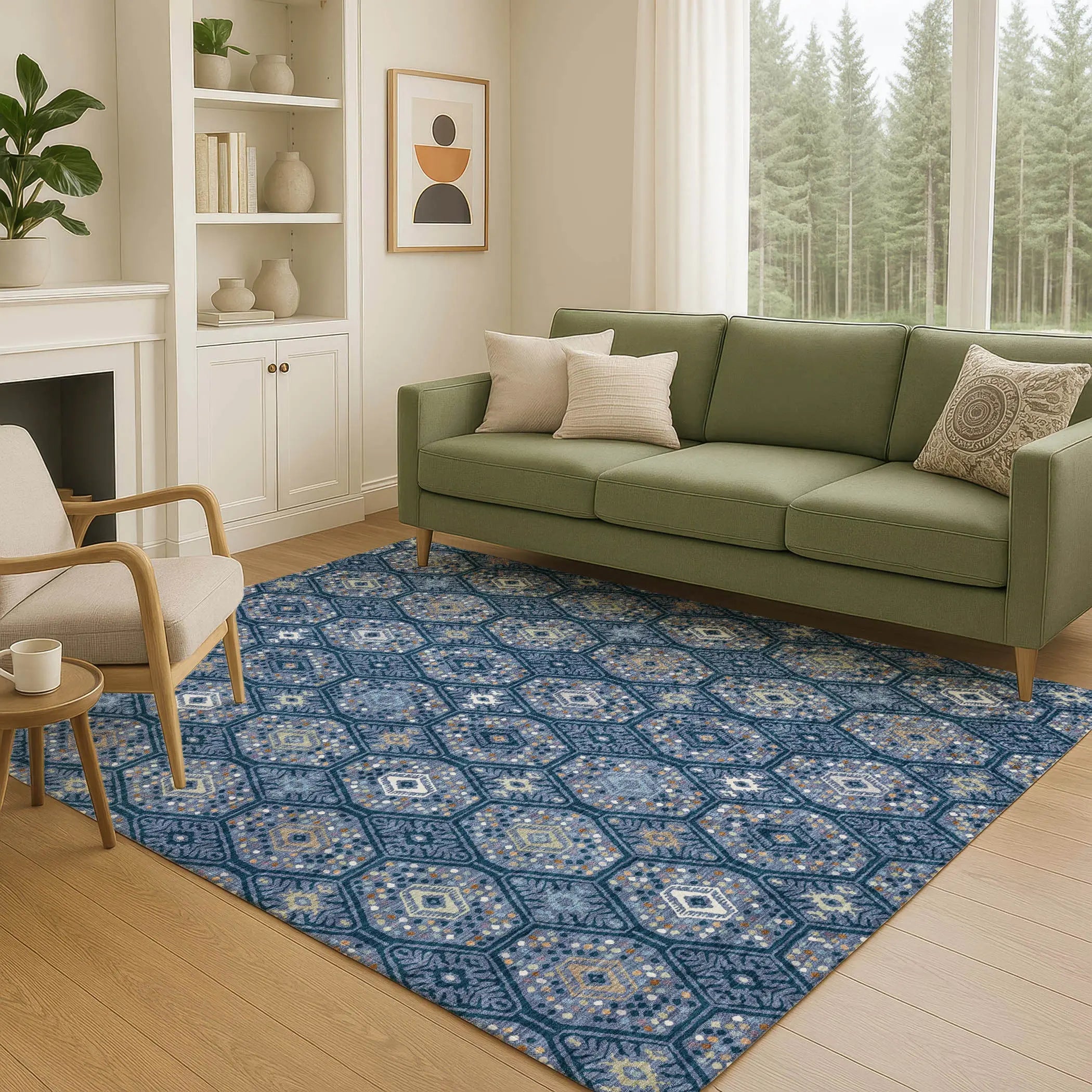 5' X 8' Navy Blue And Blue Geometric Washable Indoor Outdoor Area Rug Homeroots Outdoor