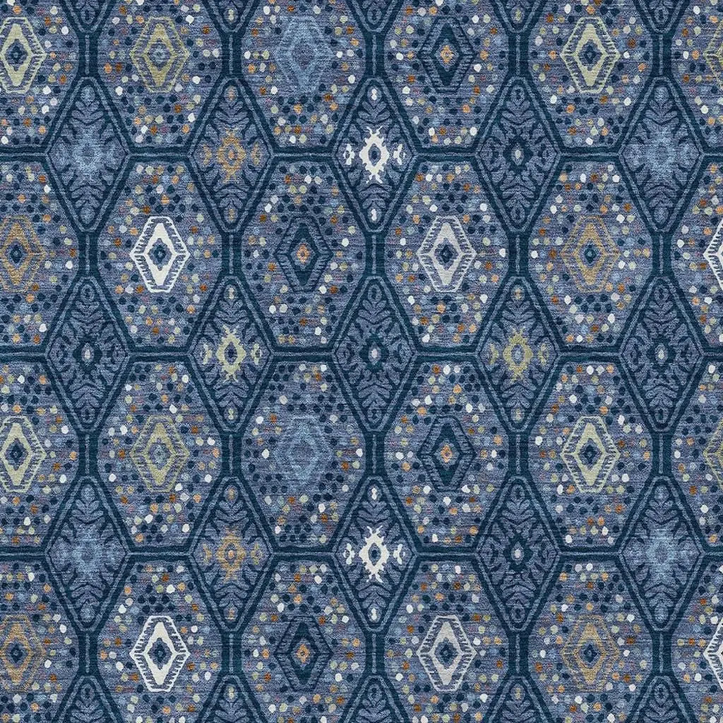 5' X 8' Navy Blue And Blue Geometric Washable Indoor Outdoor Area Rug Homeroots Outdoor