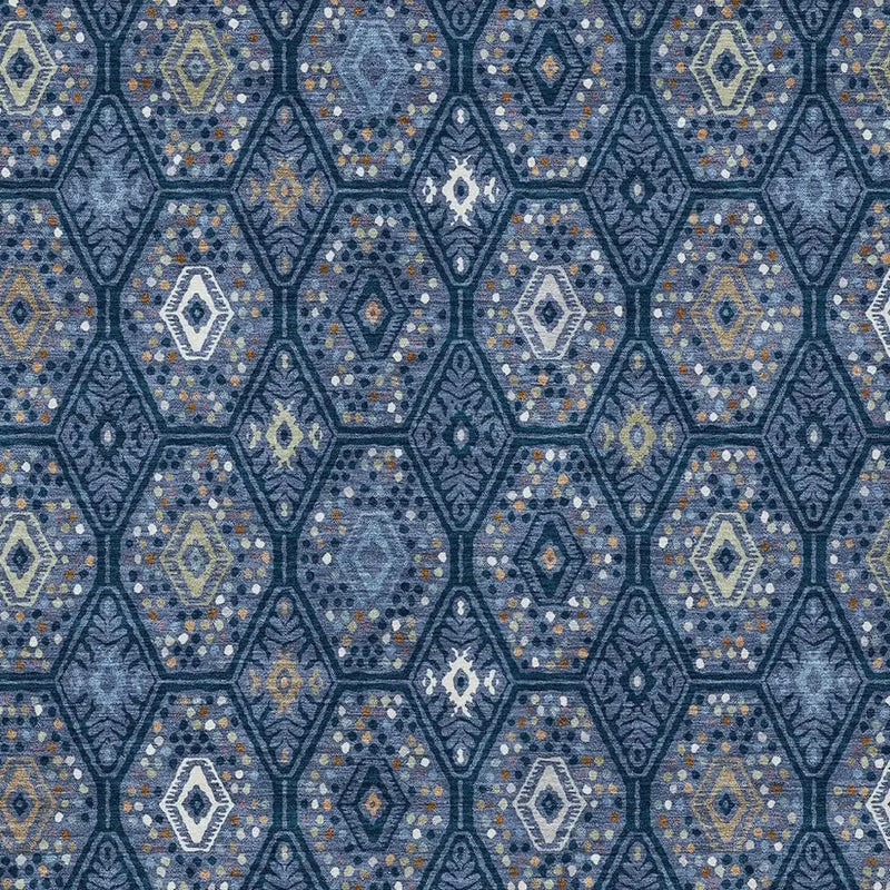 5' X 8' Navy Blue And Blue Geometric Washable Indoor Outdoor Area Rug Homeroots Outdoor