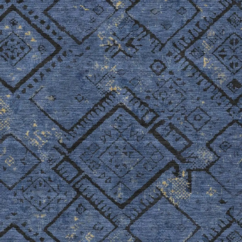 5' X 8' Navy Blue And Blue Geometric Washable Indoor Outdoor Area Rug Homeroots Outdoor