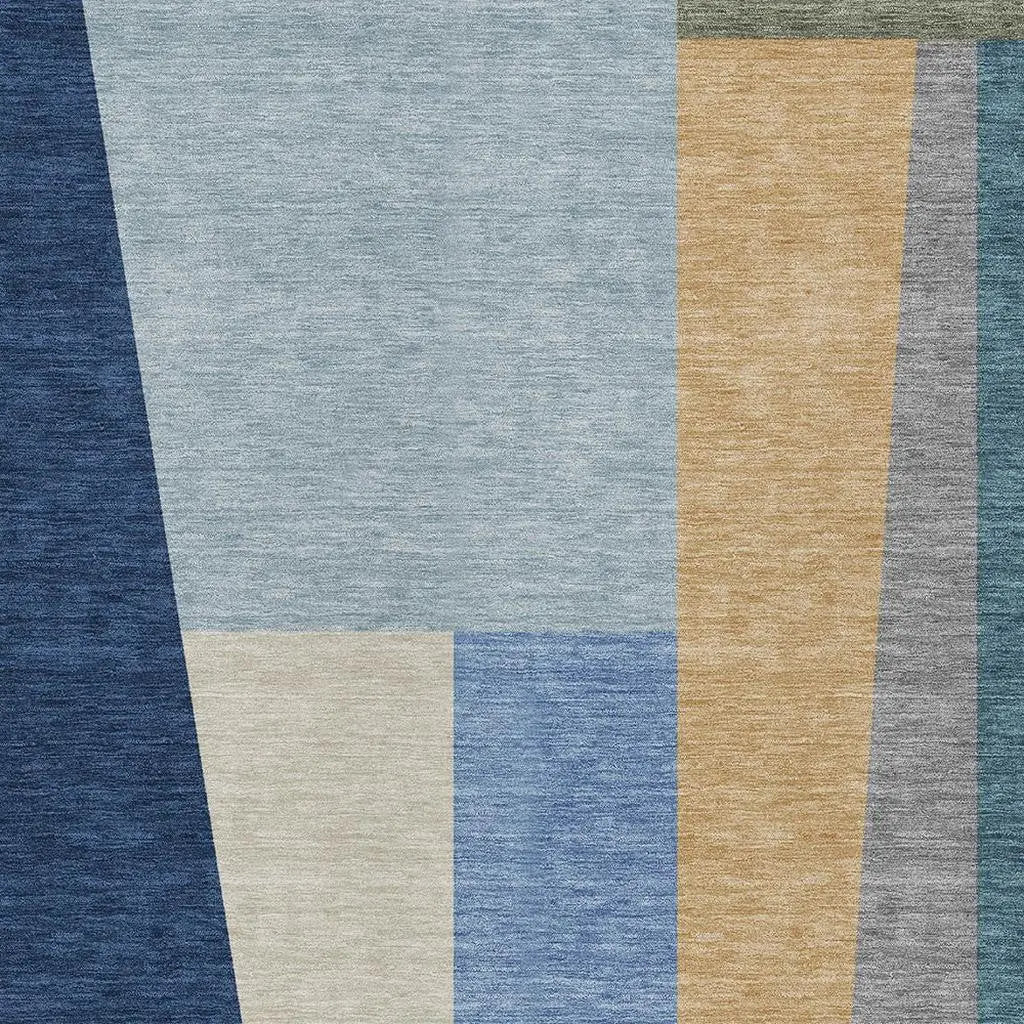 5' X 8' Navy Blue And Blue Geometric Washable Indoor Outdoor Area Rug Homeroots Outdoor