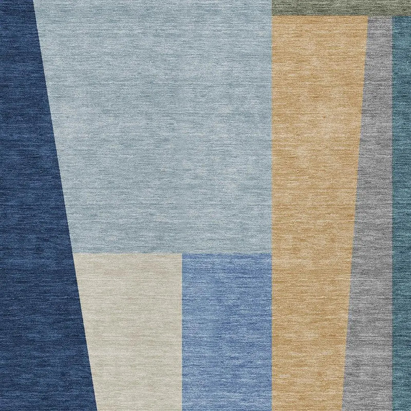 5' X 8' Navy Blue And Blue Geometric Washable Indoor Outdoor Area Rug Homeroots Outdoor