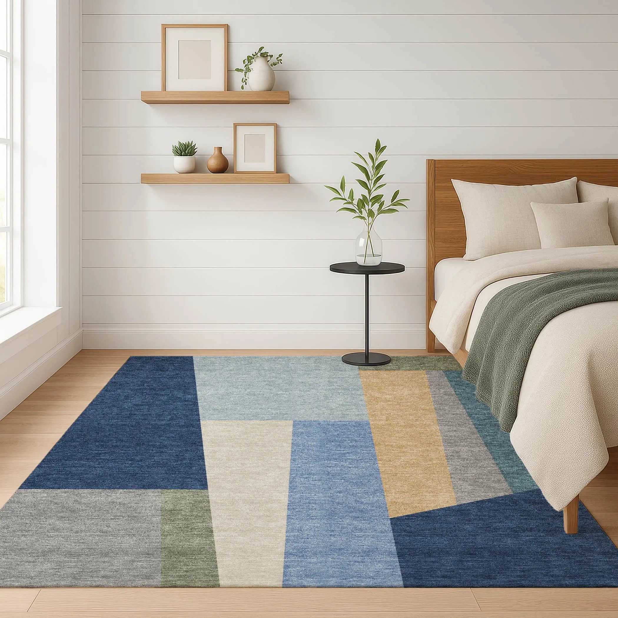 5' X 8' Navy Blue And Blue Geometric Washable Indoor Outdoor Area Rug Homeroots Outdoor